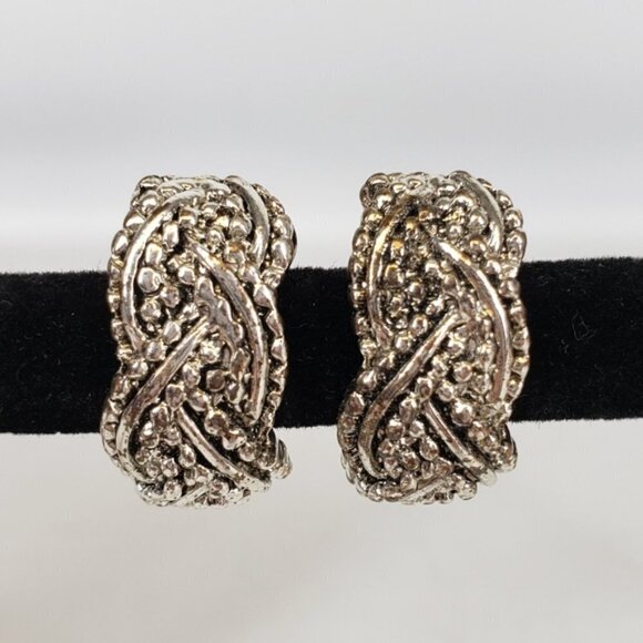 Vintage Vendome Women's Clip On Earrings Silver Tone Braid - Picture 2 of 15